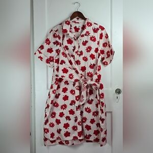 Free Assembly Red and White Floral Shirt Dress with Pockets XXL